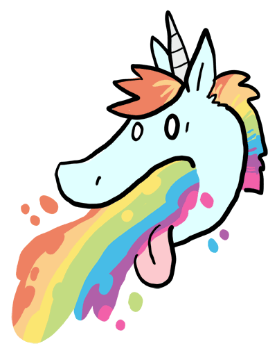 Funny unicorn does not stop puke rainbow.
