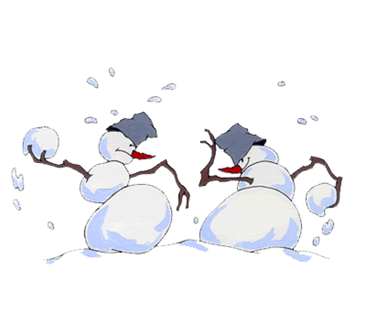 Snow battle between two snowmen.