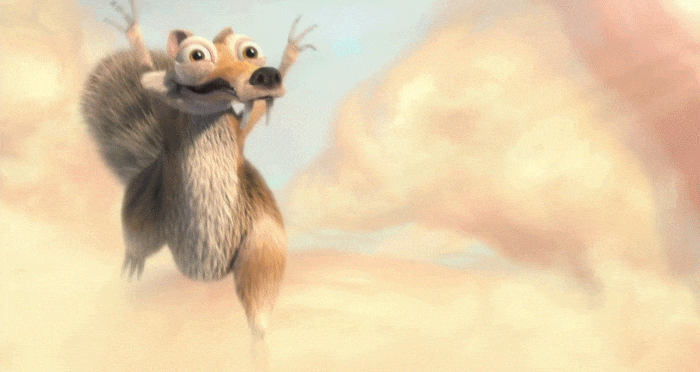 Ice Age squirrel runs after an acorn in slow-mo.